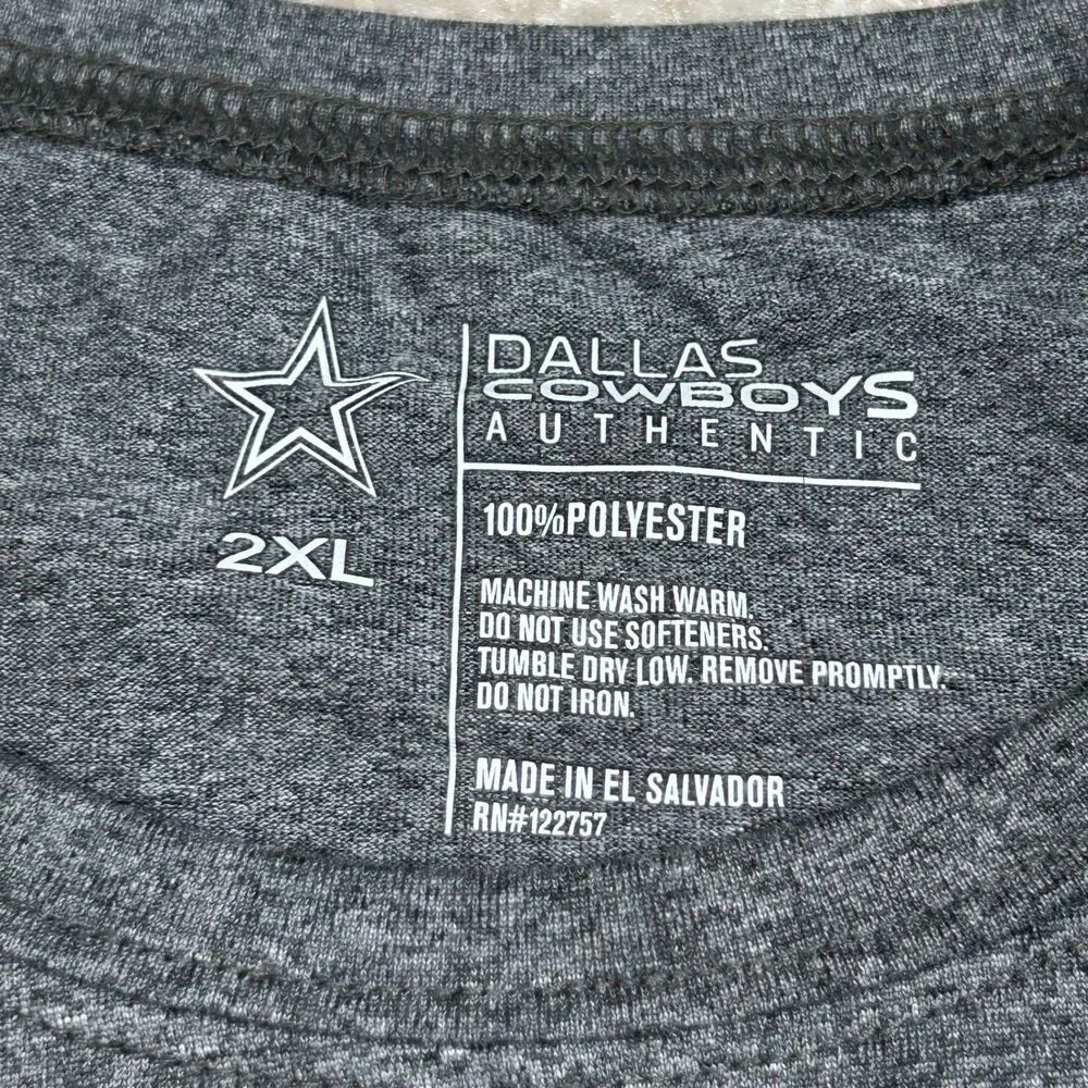 Dallas Cowboys Tee Mens 2XL Gray Short Sleeve Performance Star Logo Athletic
